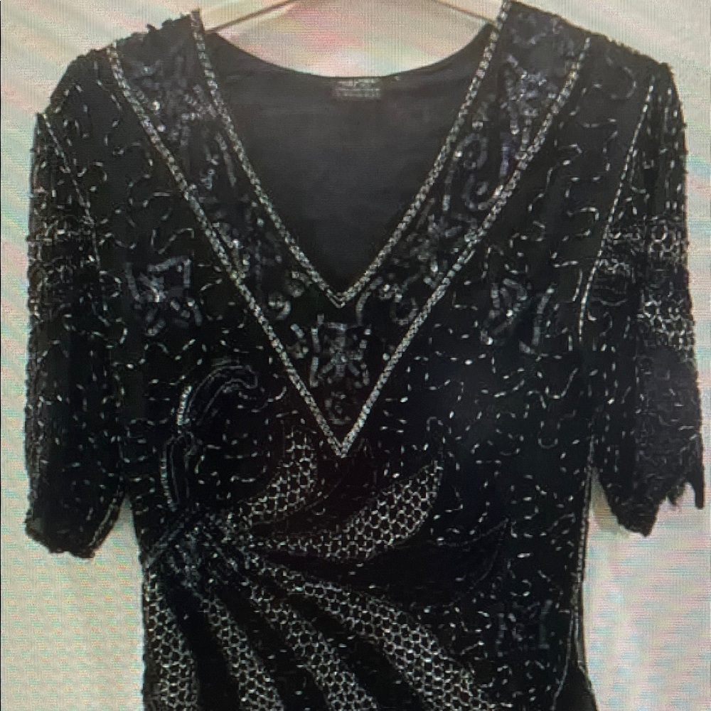 Elegant Black Beaded Women's Top